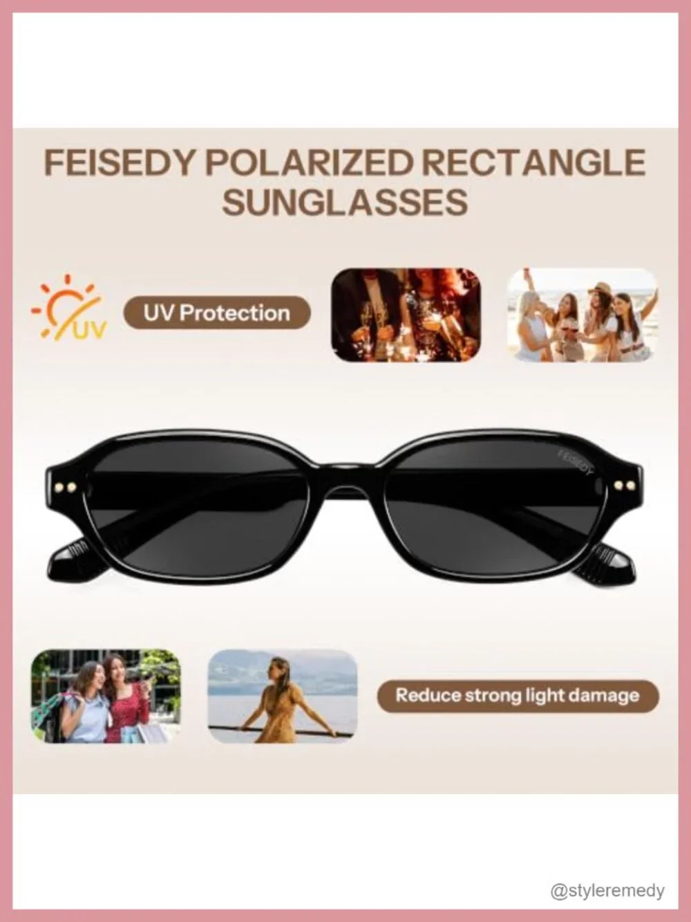 Retro Polarized Rectangle Sunglasses UV400 Protection for Women Men